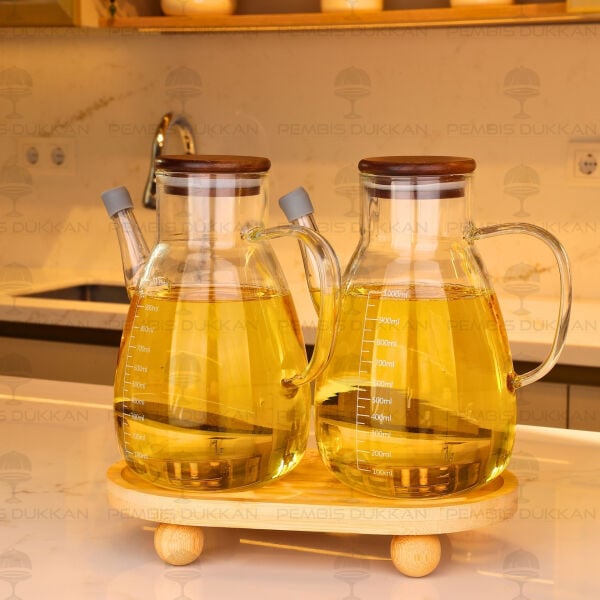 Bambu Altlıklı, 2li Tess Akasya Yağdanlık Set (Gla020 + 1094)