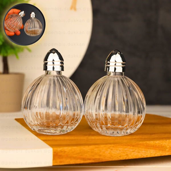 2Lİ GÜMÜŞ KAPAKLI CAM TUZLUK BİBERLİK