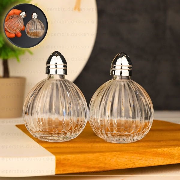 2Lİ GÜMÜŞ KAPAKLI CAM TUZLUK BİBERLİK