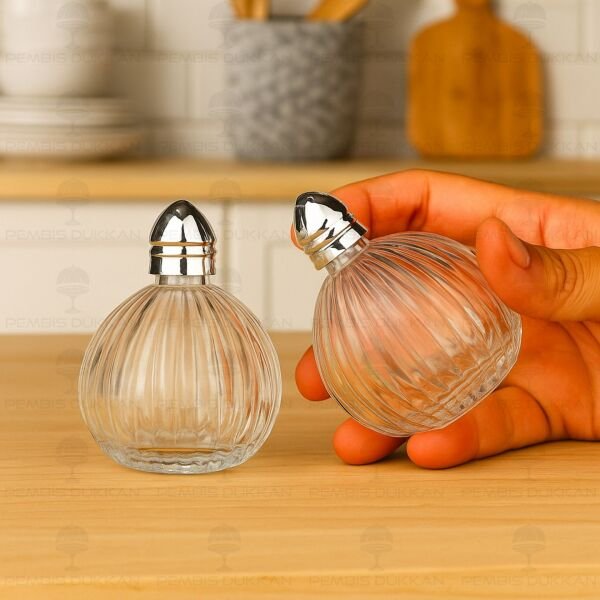 2Lİ GÜMÜŞ KAPAKLI CAM TUZLUK BİBERLİK