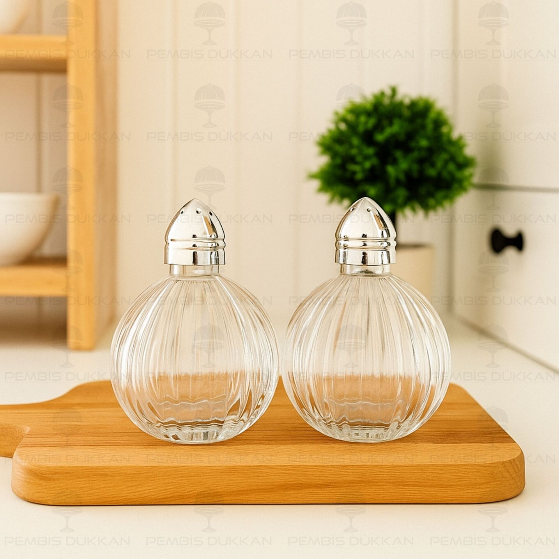 2Lİ GÜMÜŞ KAPAKLI CAM TUZLUK BİBERLİK