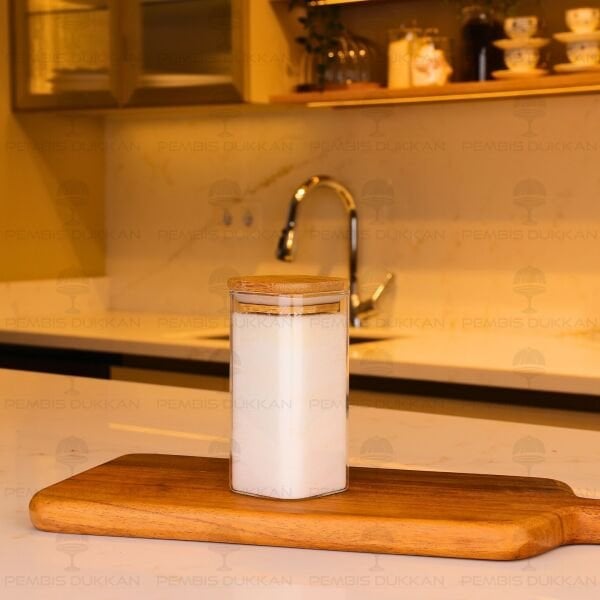 1 ADET 300ML KARE BAMBU KAPAKLI BAHARATLIK (1350)