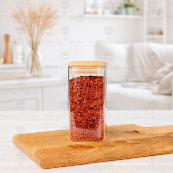 1 Adet 300ml Kare Bambu Kapaklı Baharatlık (1350)
