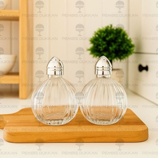 2Lİ GÜMÜŞ KAPAKLI CAM TUZLUK BİBERLİK