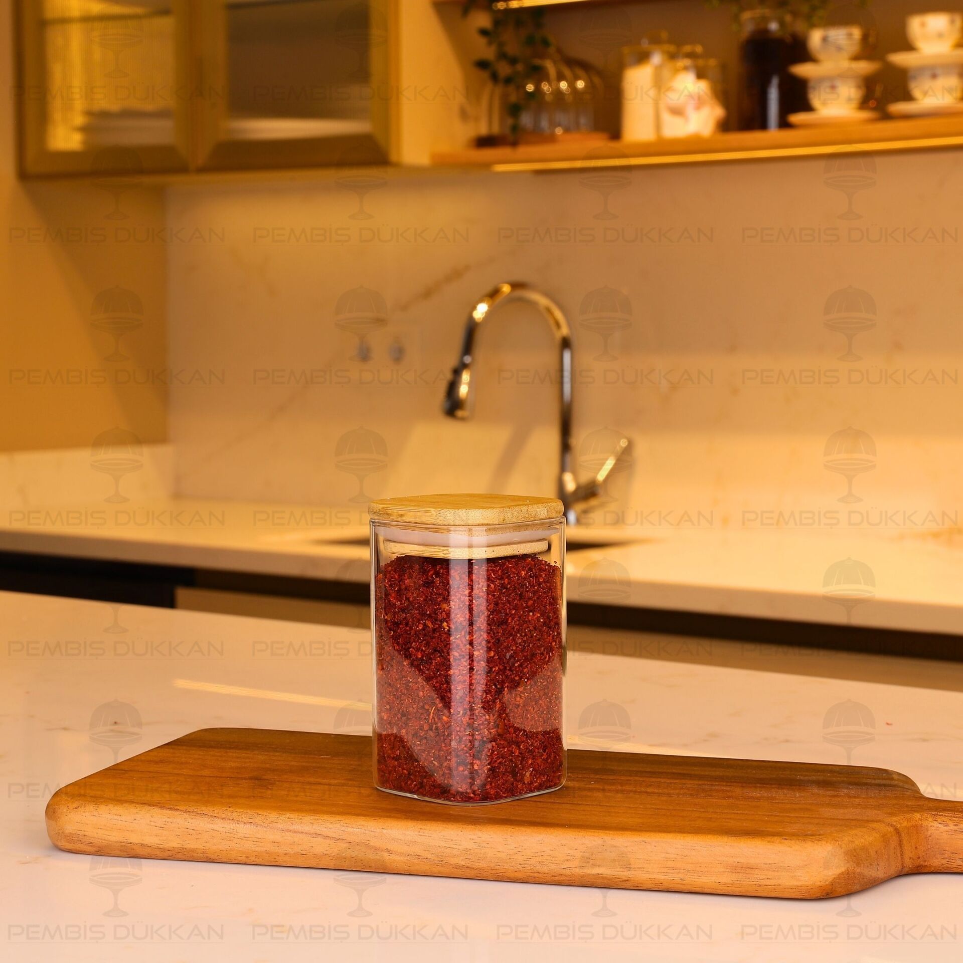 1 ADET 250ML KARE BAMBU KAPAKLI BAHARATLIK (1349)