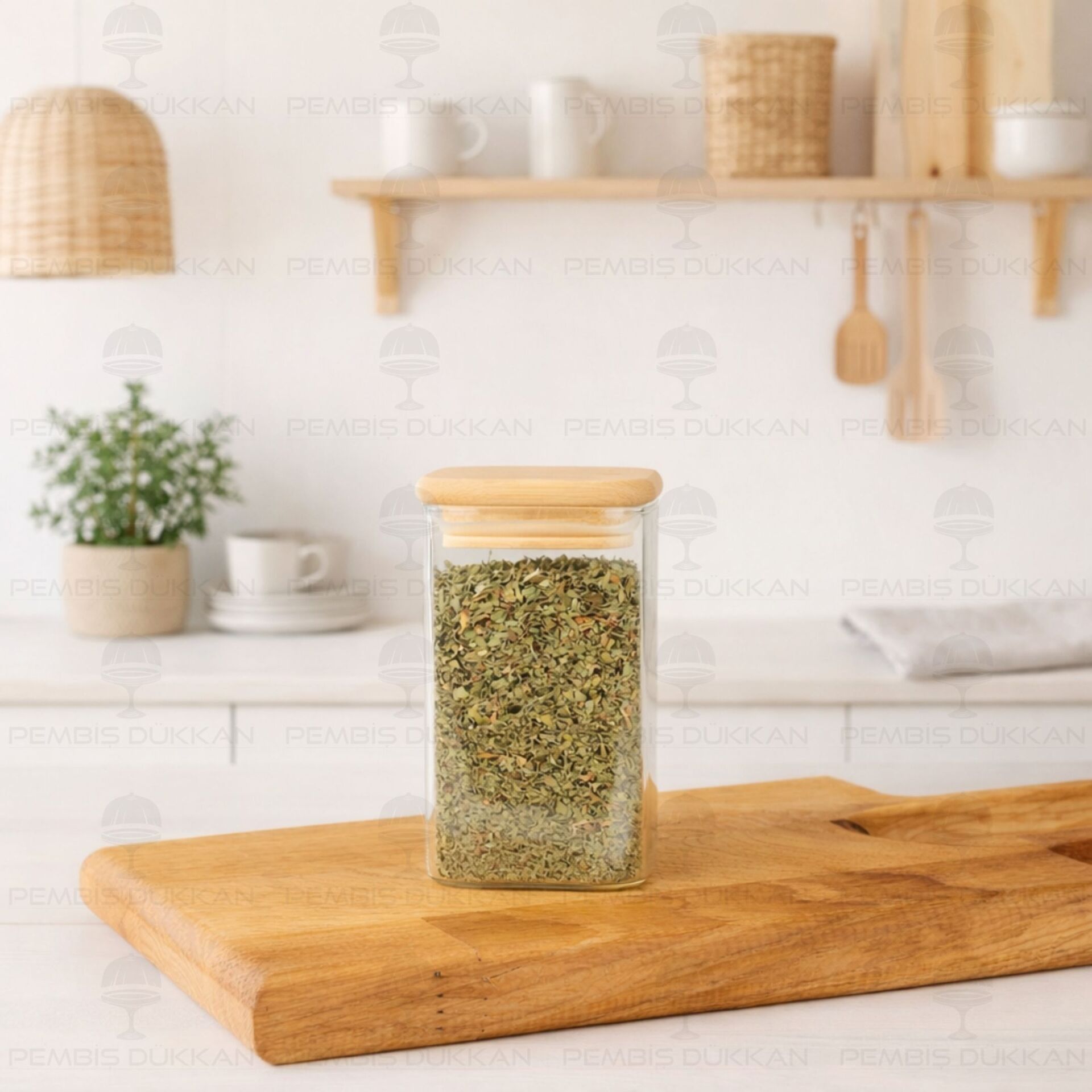 1 ADET 250ML KARE BAMBU KAPAKLI BAHARATLIK (1349)