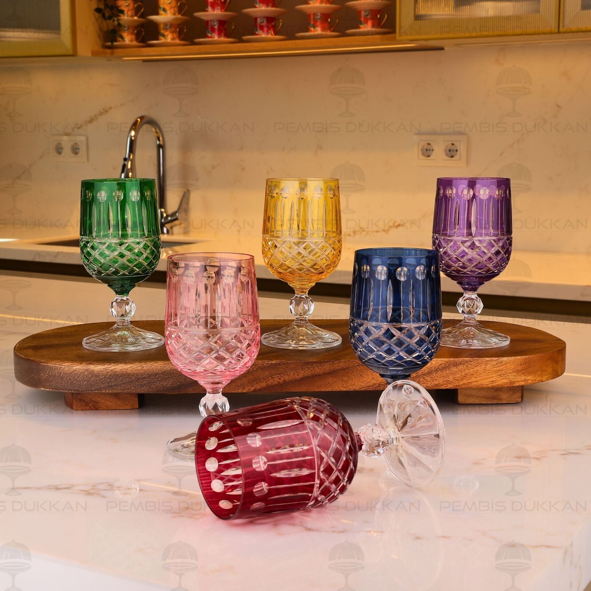 KISA FLÜT RİVA RENKLİ KESME 6LI KAHVE YANI KADEH