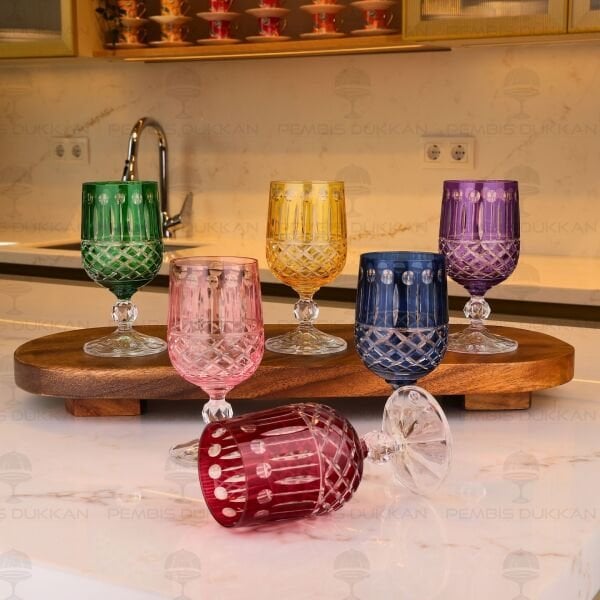 KISA FLÜT RİVA RENKLİ KESME 6LI KAHVE YANI KADEH