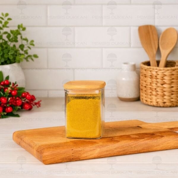 1 ADET 200ML KARE BAMBU KAPAKLI BAHARATLIK (1348)