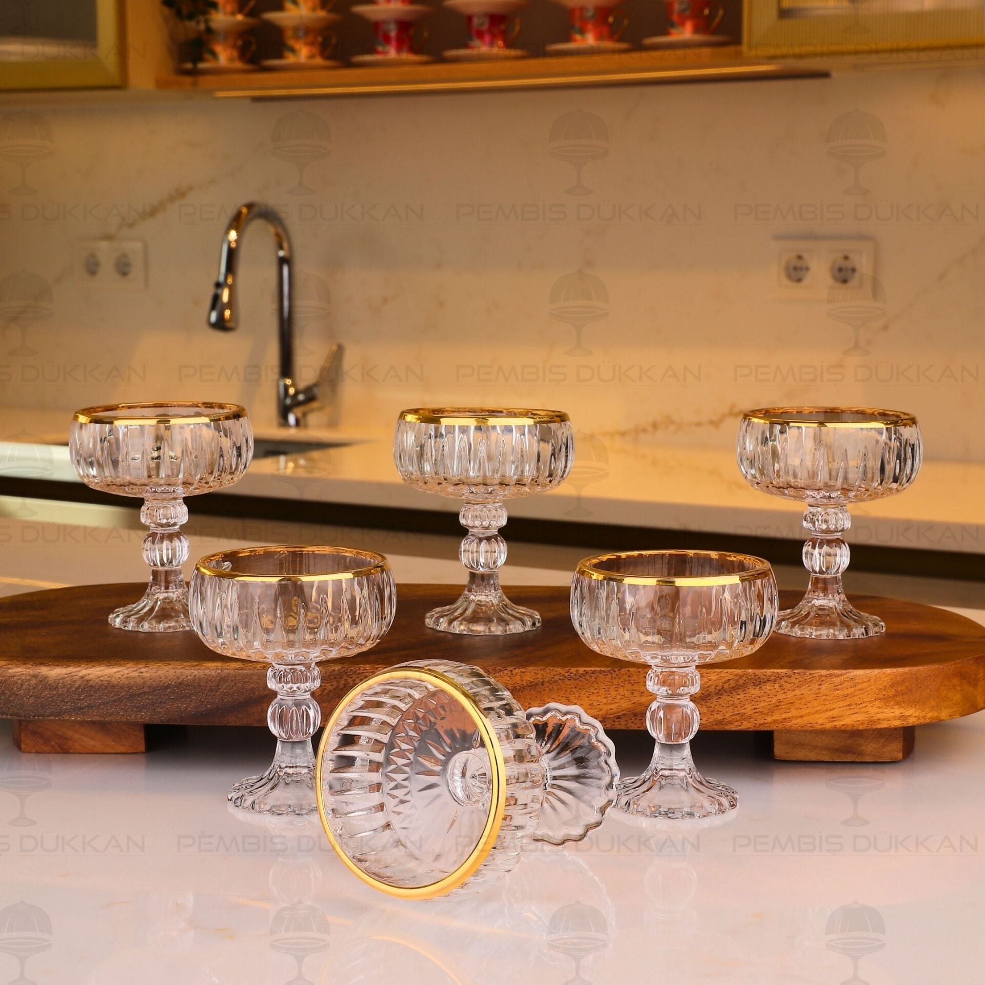 LAVİN ÇİZGİLİ GOLD 6LI CAM KAHVE YANI LOKUMLUK