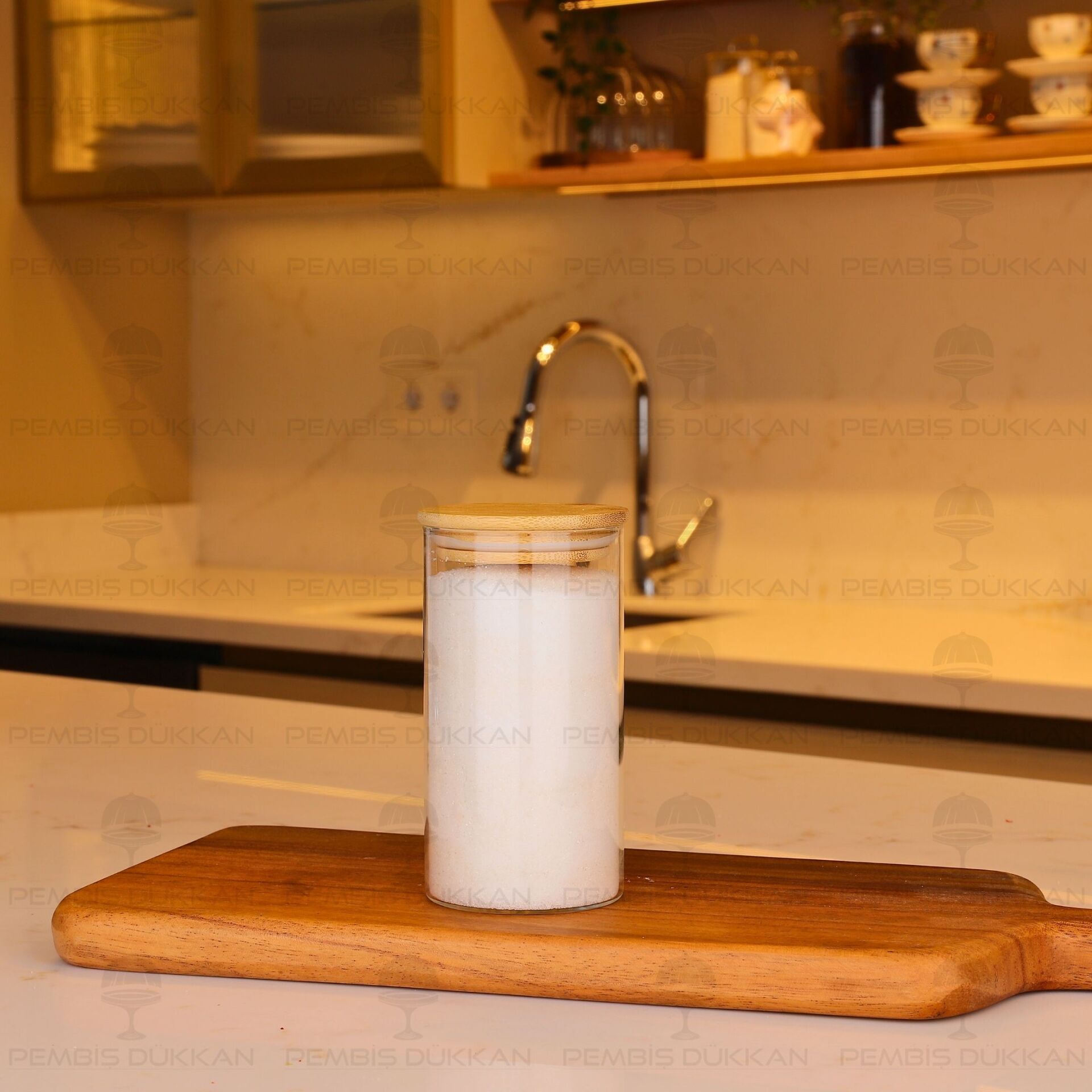 1 ADET 300ML YUVARLAK BAMBU KAPAKLI BAHARATLIK (6512)