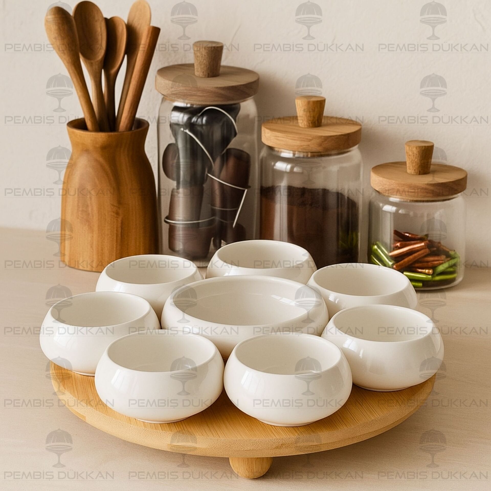 Vento Masa Ortası Bambu Standlı, Reçellik Kombin Set 4 (1090)
