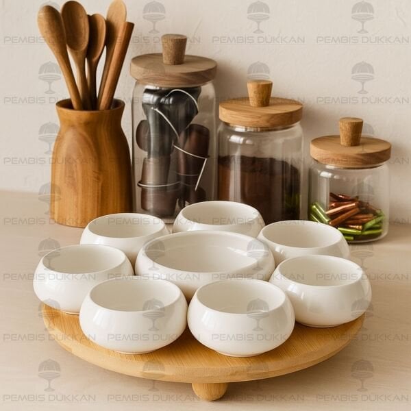 Vento Masa Ortası Bambu Standlı, Reçellik Kombin Set 4 (1090)