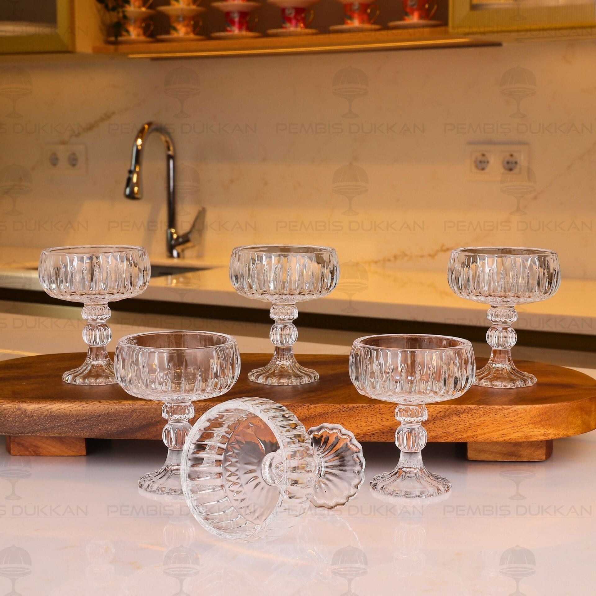 LAVİN ÇİZGİLİ SADE 6LI CAM KAHVE YANI LOKUMLUK