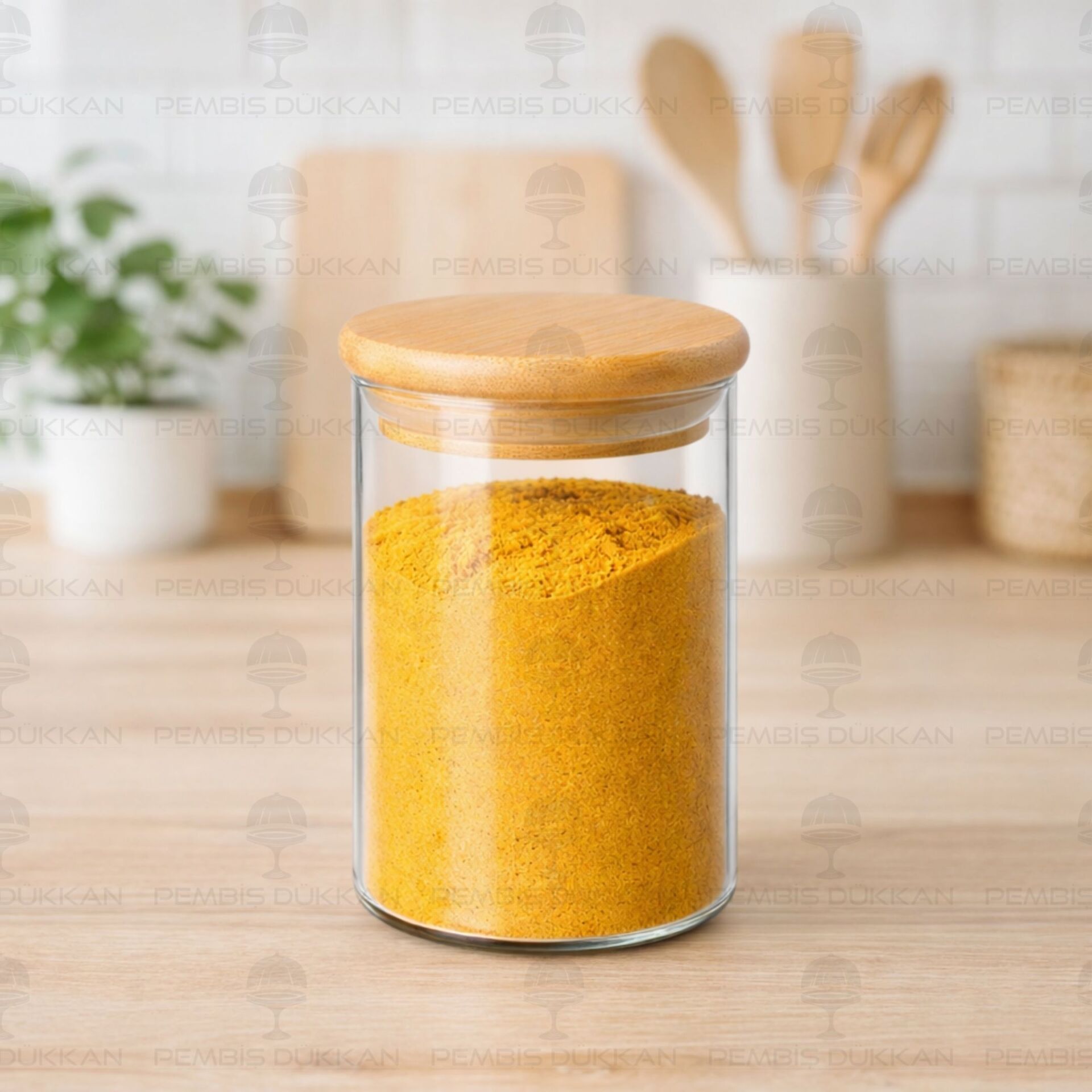 1 ADET 250ML YUVARLAK BAMBU KAPAKLI BAHARATLIK (6510)