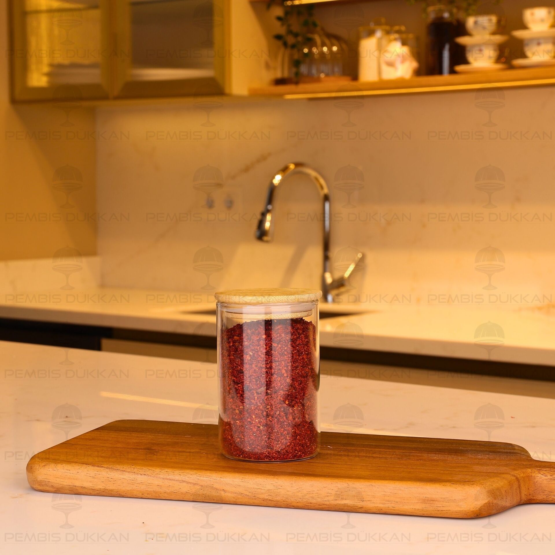 1 ADET 250ML YUVARLAK BAMBU KAPAKLI BAHARATLIK (6510)