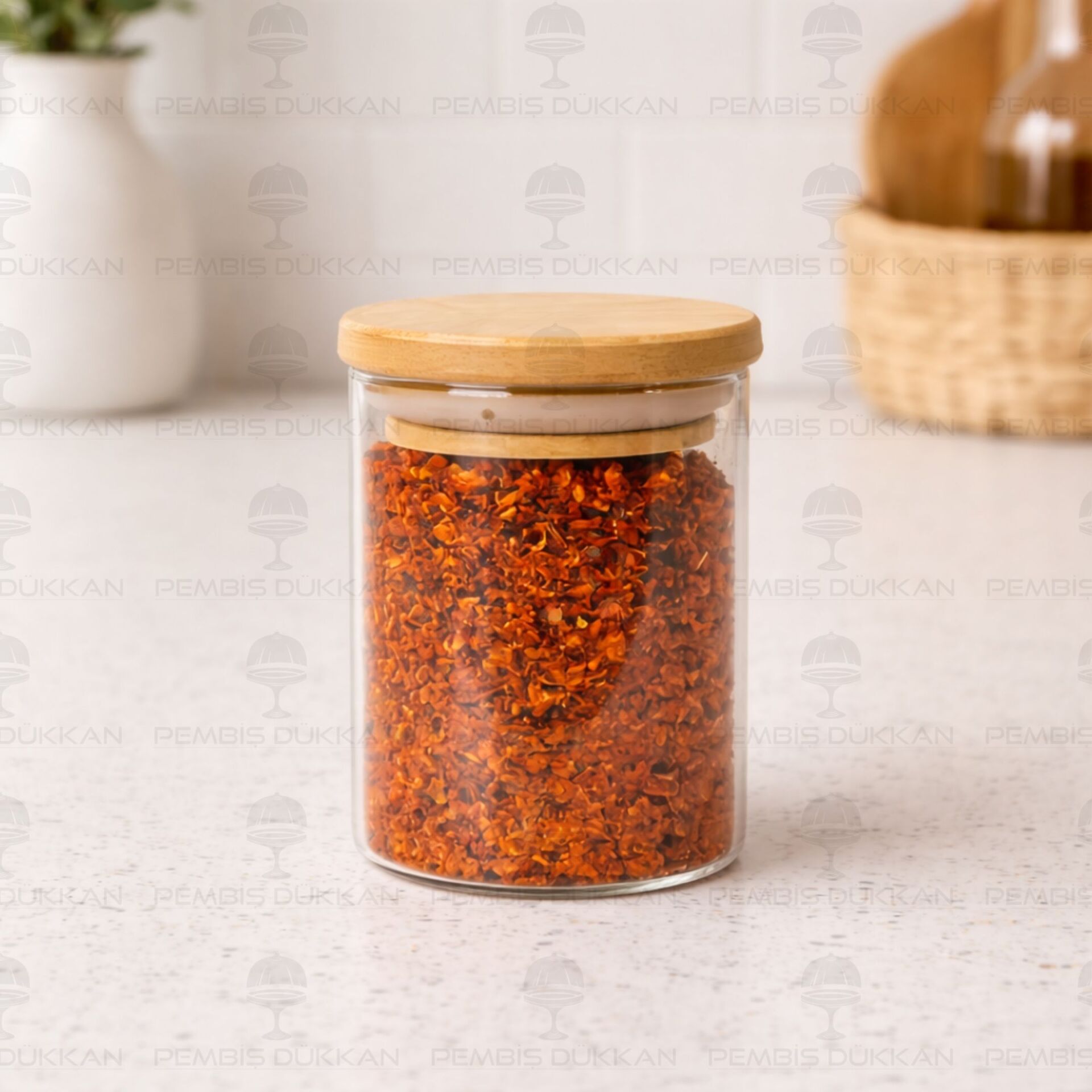 1 ADET 200ML YUVARLAK BAMBU KAPAKLI BAHARATLIK (6508)