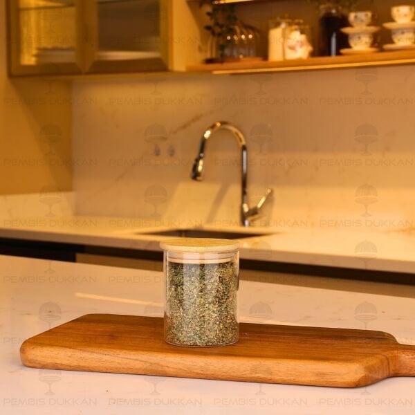 1 ADET 200ML YUVARLAK BAMBU KAPAKLI BAHARATLIK (6508)