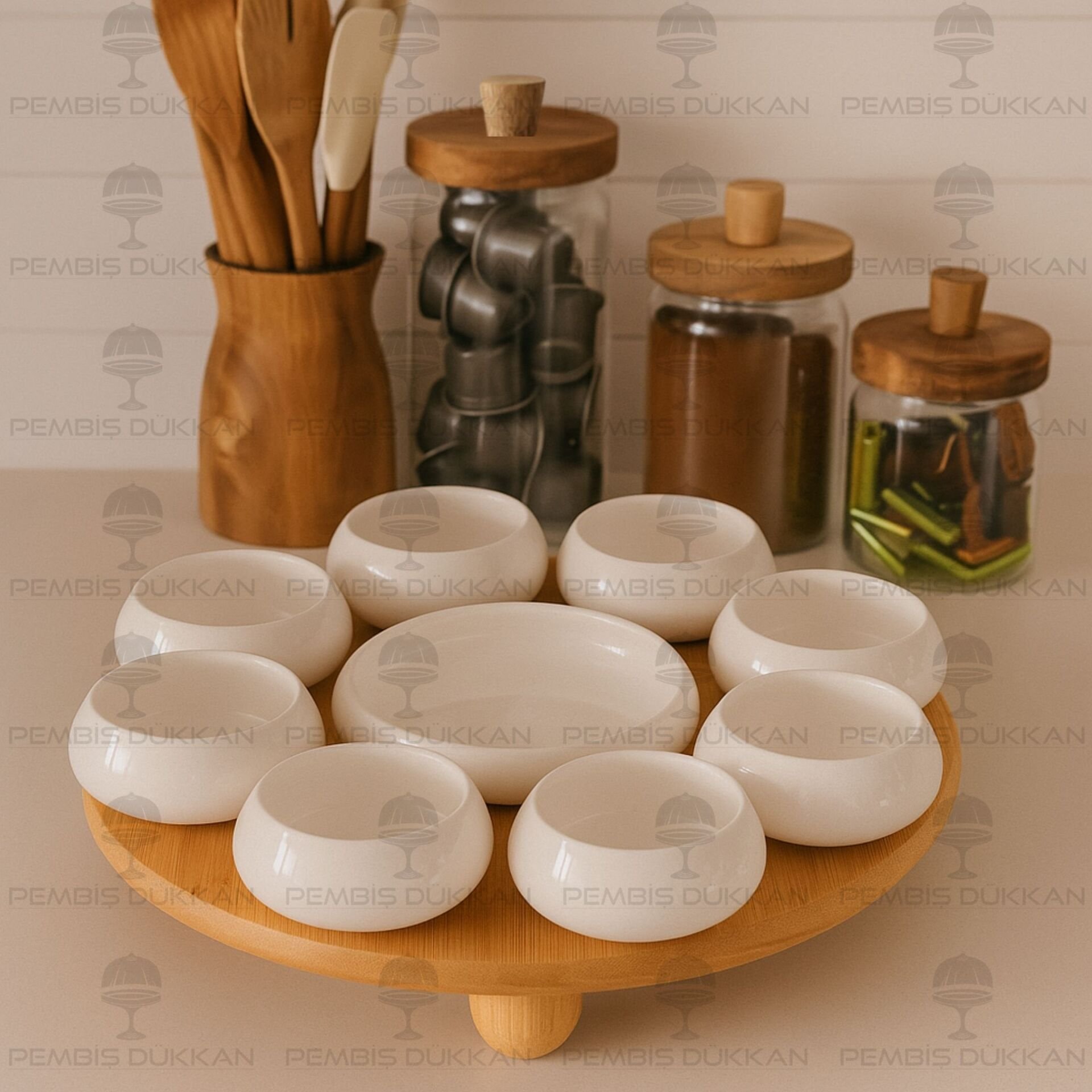 Vento Masa Ortası Bambu Standlı, Reçellik Kombin Set 5 (1092)