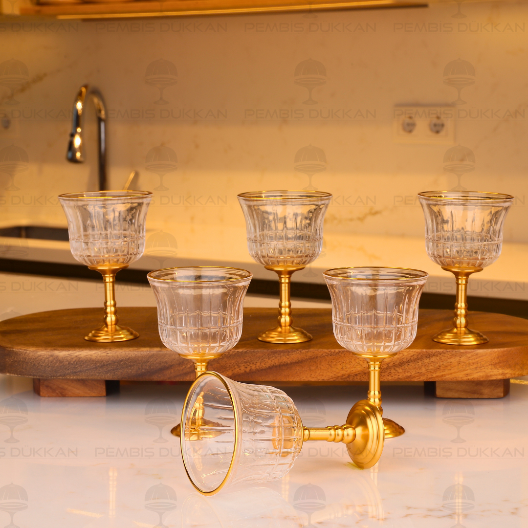 GOLD AYAKLI SADE 6 KİŞİLİK KAHVE YANI KADEH