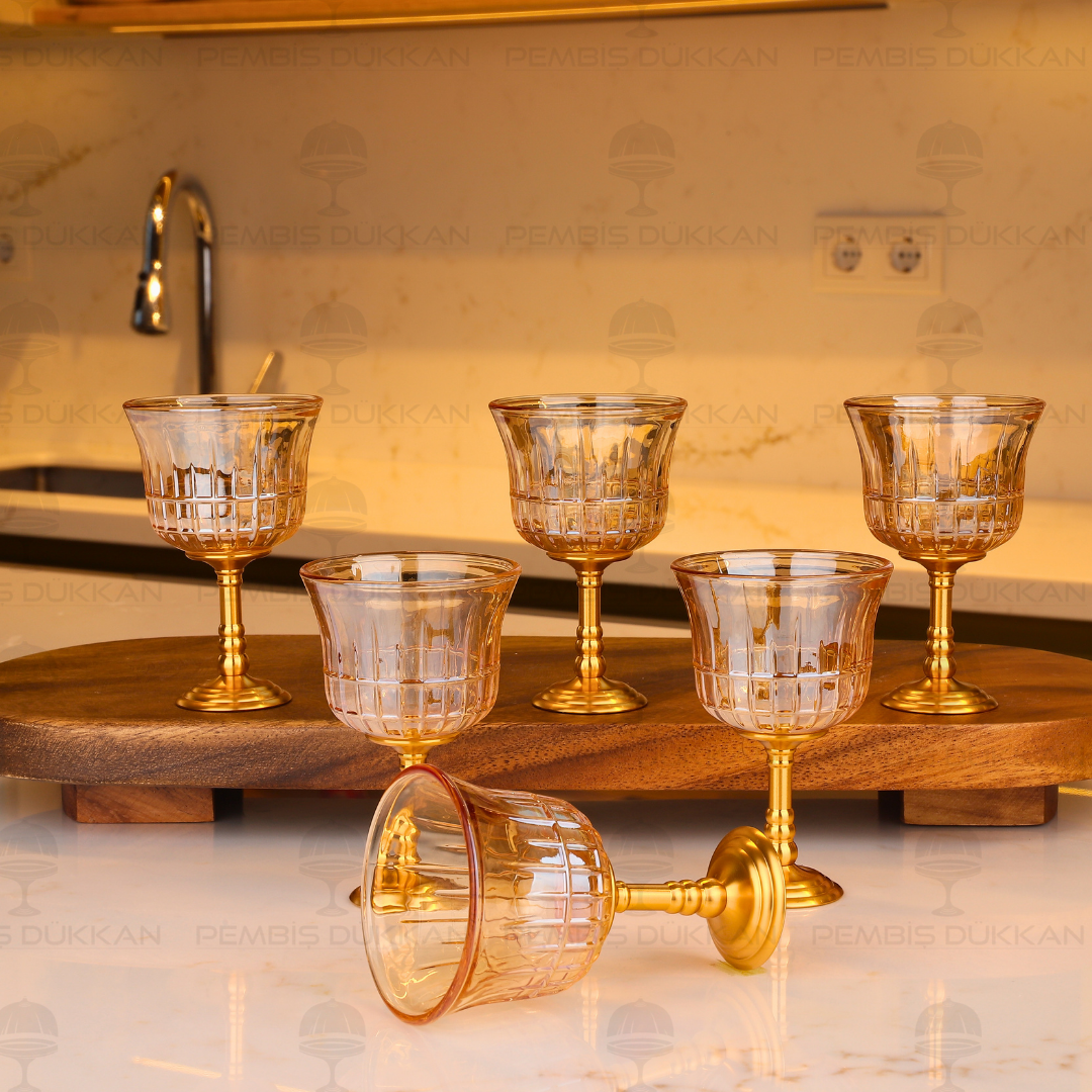 GOLD AYAKLI BAL 6 KİŞİLİK KAHVE YANI KADEH