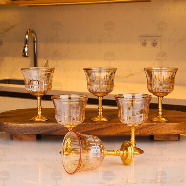 GOLD AYAKLI BAL 6 KİŞİLİK KAHVE YANI KADEH