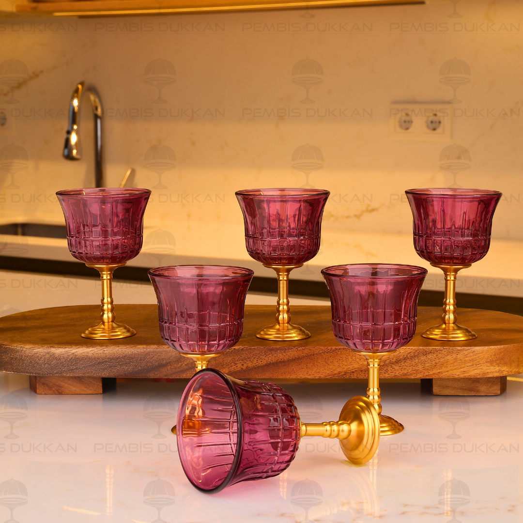 GOLD AYAKLI MOR 6 KİŞİLİK KAHVE YANI KADEH