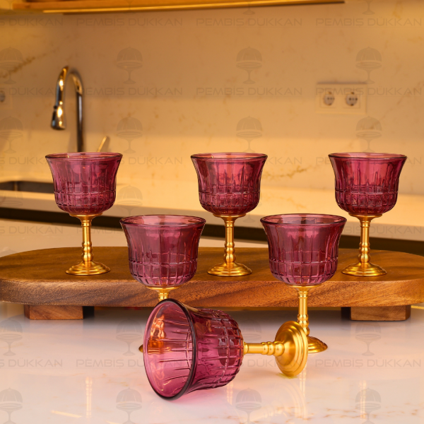 GOLD AYAKLI MOR 6 KİŞİLİK KAHVE YANI KADEH