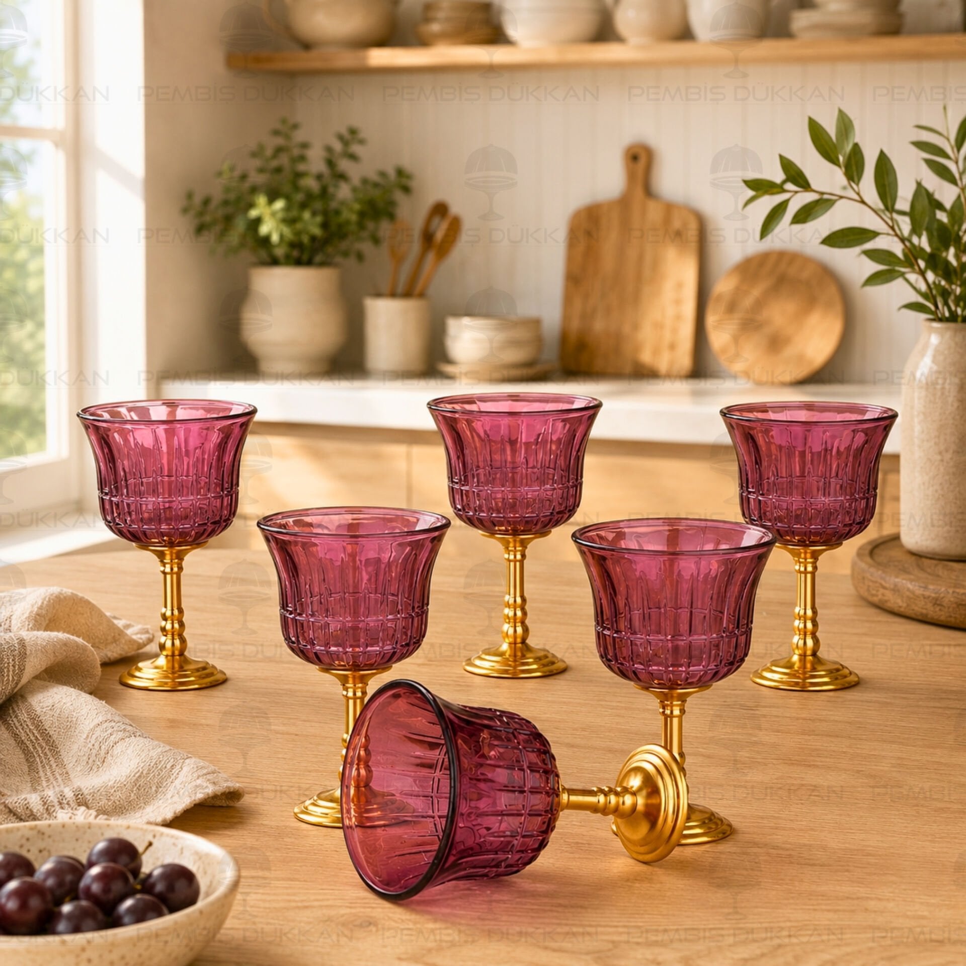 GOLD AYAKLI MOR 6 KİŞİLİK KAHVE YANI KADEH