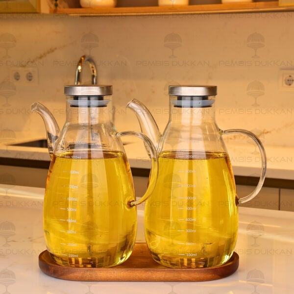 Akasya Altlıklı, 2li Milagra Metal Kapaklı Yağdanlık Set (Gla017 + 7b109)