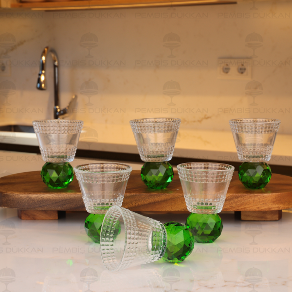 KRİSTAL 6 KİŞİLİK YEŞİL KAHVE YANI KADEH