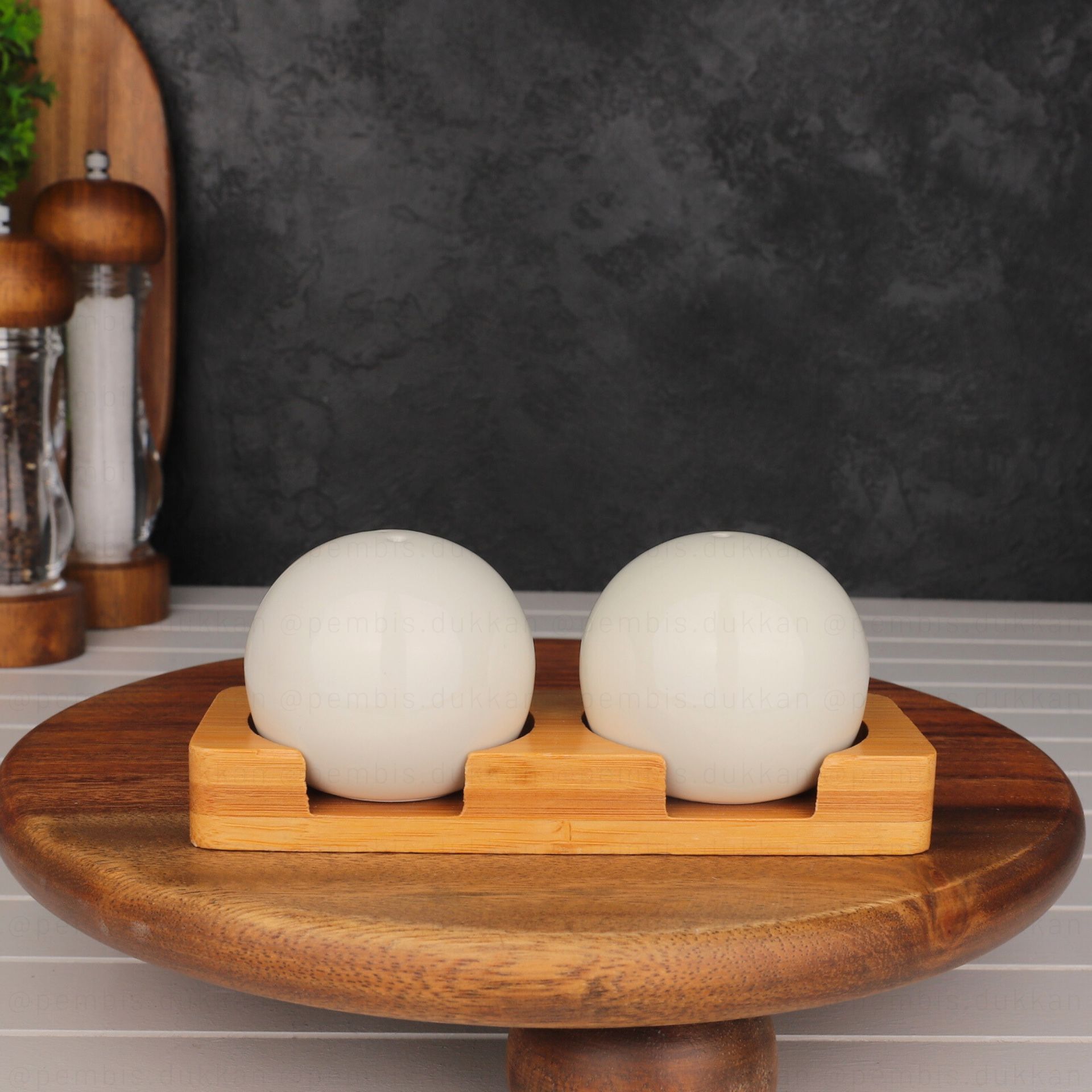 PAÇİ GRANCE 2Lİ BAMBU STANDLI TUZLUK SET