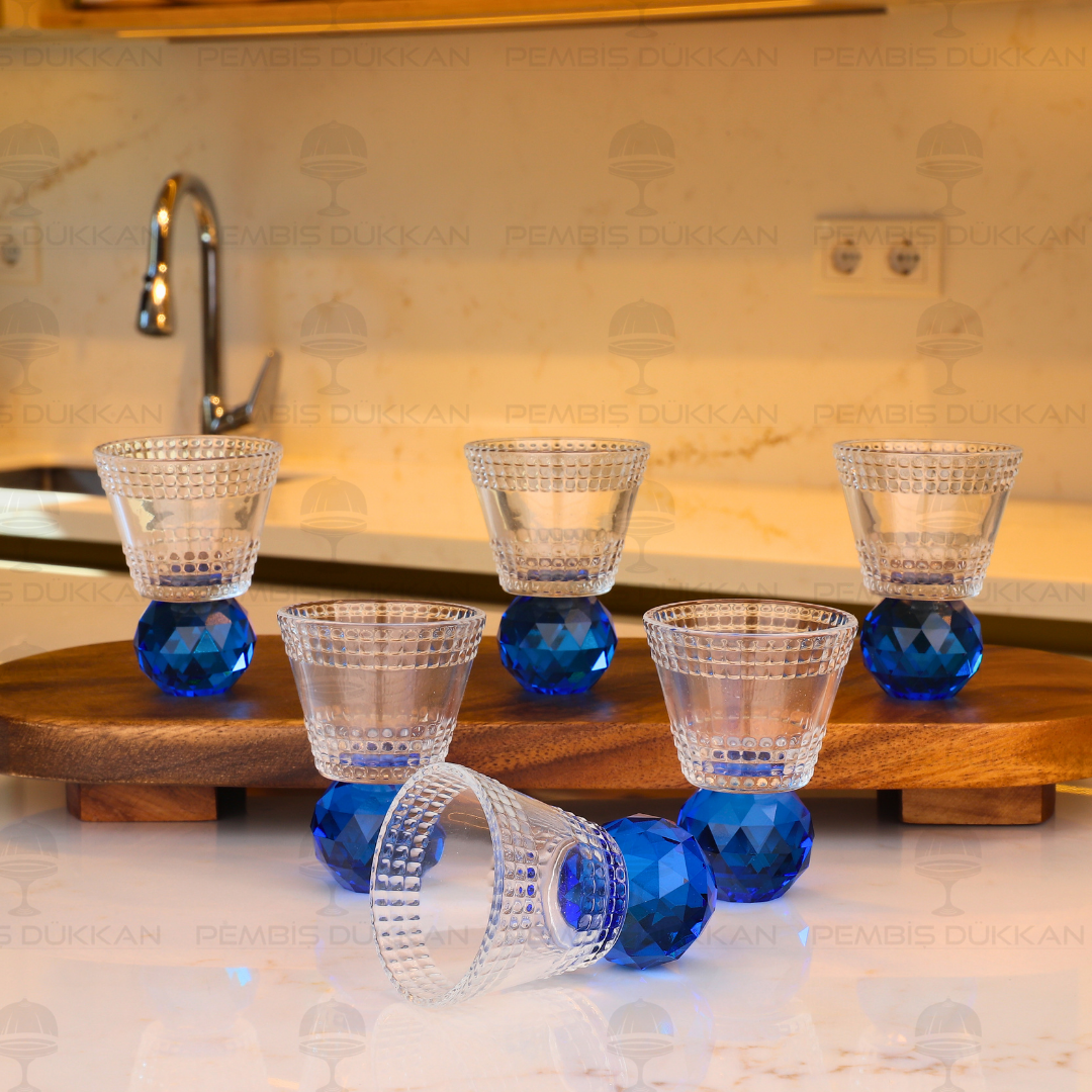 KRİSTAL 6 KİŞİLİK LACİVERT KAHVE YANI KADEH