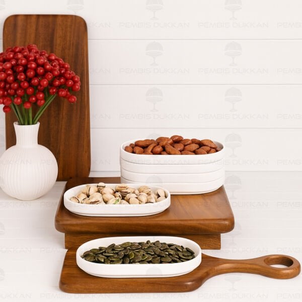 3 ADET VALENTE OVAL PORSELEN DÜZ KAHVALTILIK KASE (23-102-6.75)