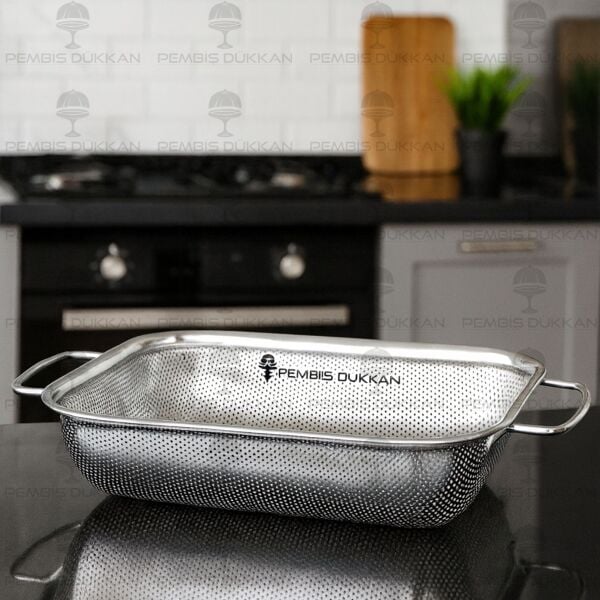 37CM DİKDÖRTGEN KULPLU, ÇELİK SÜZGEÇ (SZG376)