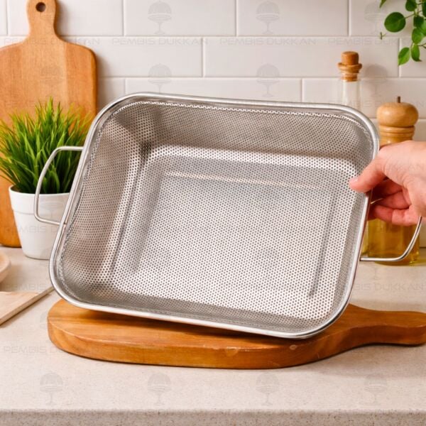 37CM DİKDÖRTGEN KULPLU, ÇELİK SÜZGEÇ (SZG376)