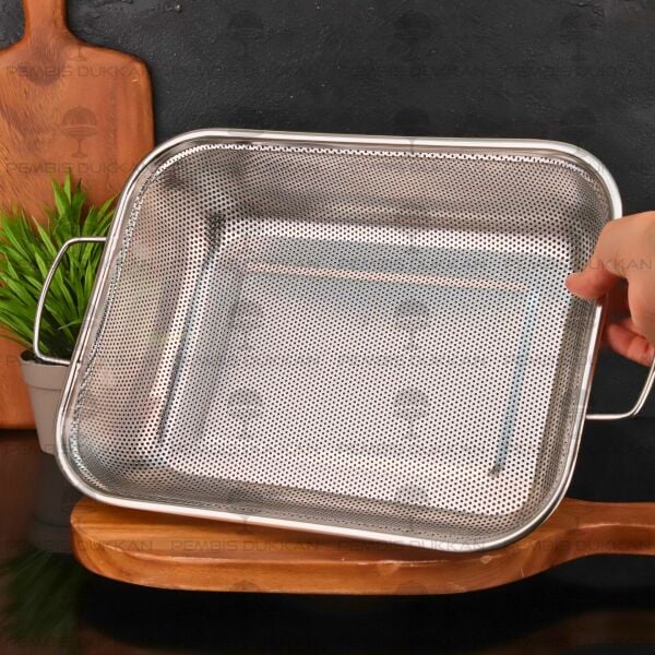 37CM DİKDÖRTGEN KULPLU, ÇELİK SÜZGEÇ (SZG376)