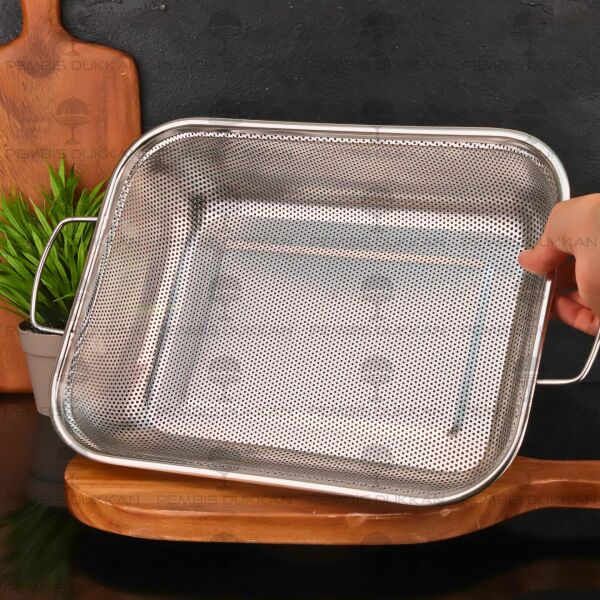 37CM DİKDÖRTGEN KULPLU, ÇELİK SÜZGEÇ (SZG376)