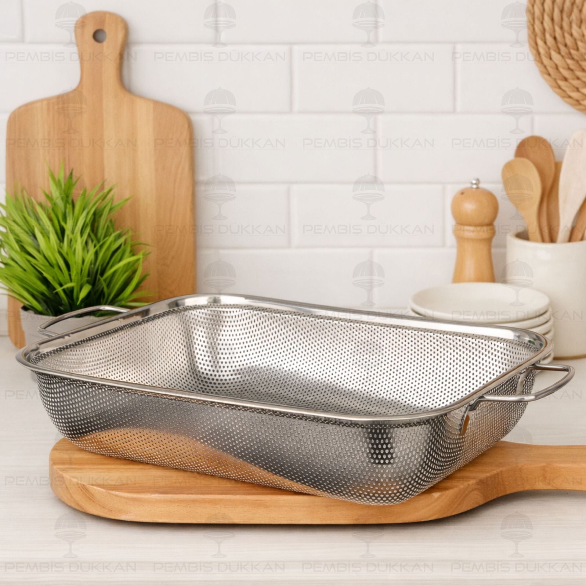 37CM DİKDÖRTGEN KULPLU, ÇELİK SÜZGEÇ (SZG376)