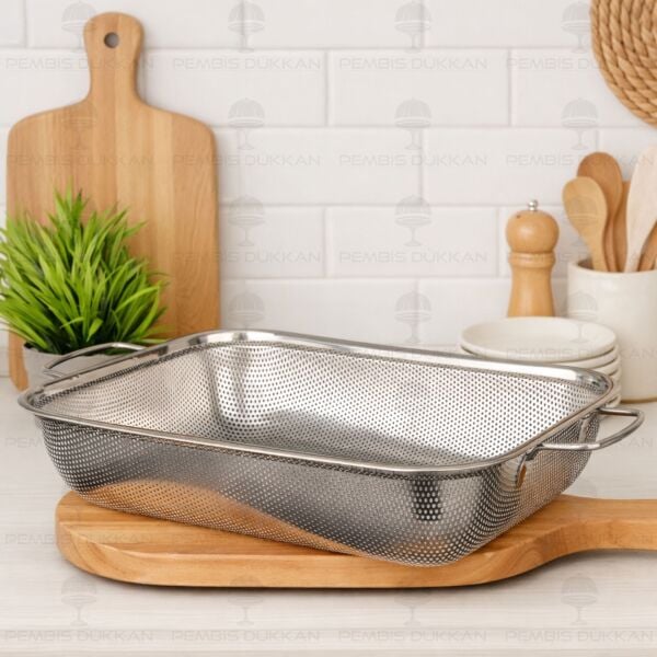 37CM DİKDÖRTGEN KULPLU, ÇELİK SÜZGEÇ (SZG376)