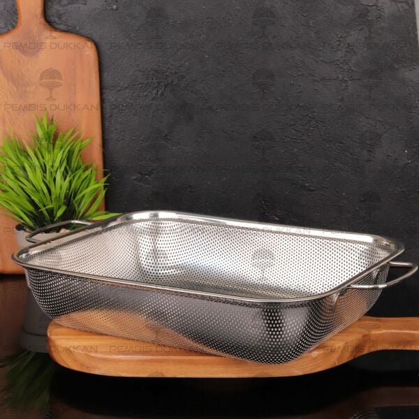 37CM DİKDÖRTGEN KULPLU, ÇELİK SÜZGEÇ (SZG376)