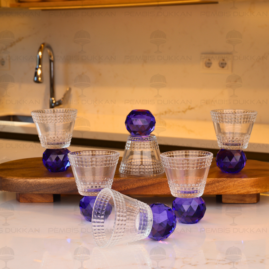 KRİSTAL 6 KİŞİLİK MOR KAHVE YANI KADEH