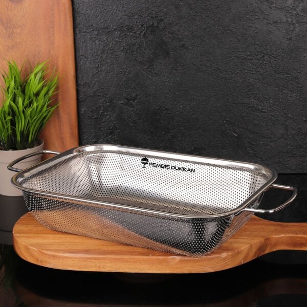 37CM DİKDÖRTGEN KULPLU, ÇELİK SÜZGEÇ (SZG376)