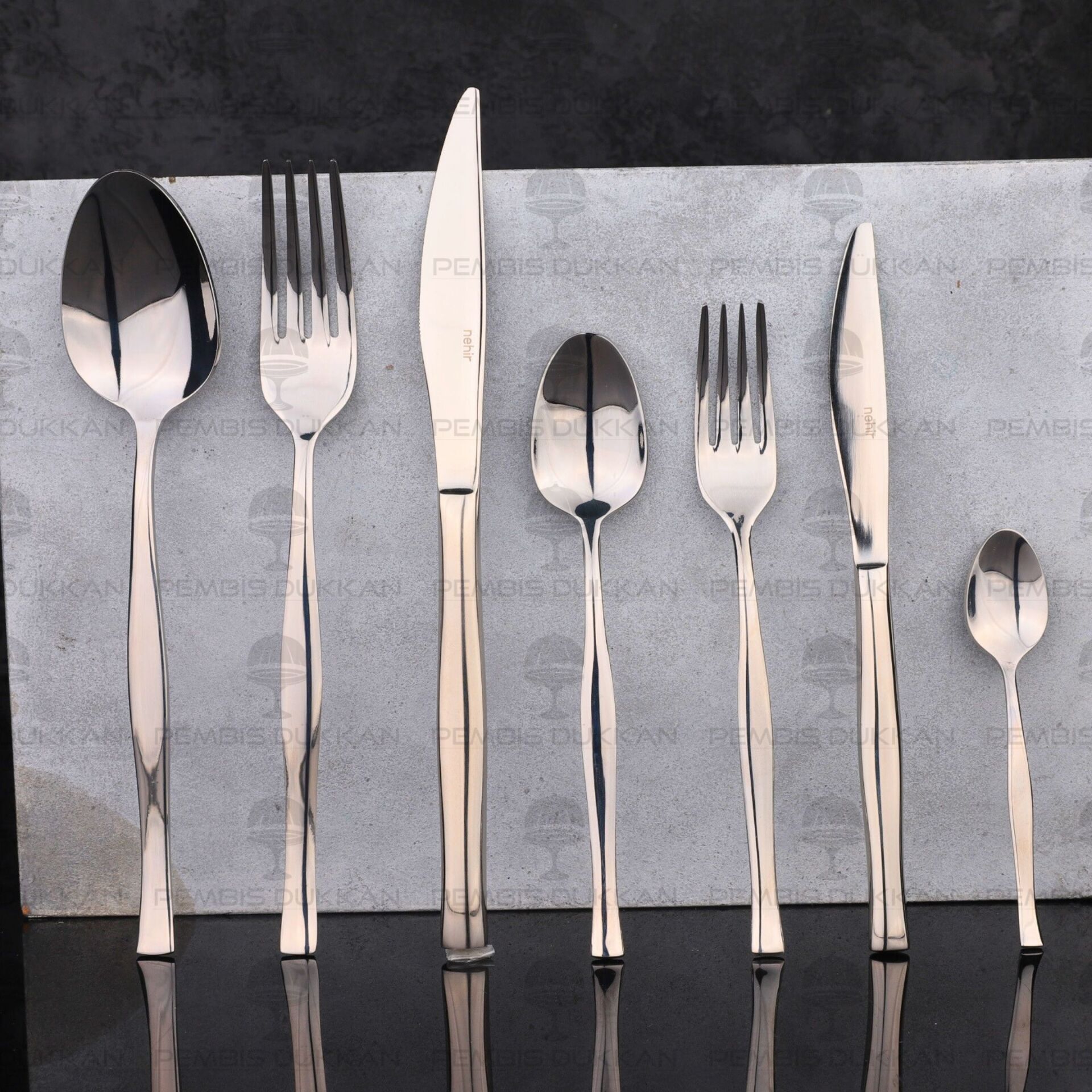 12 KİŞİLİK NEHİR ZARİF SADE 84 PARÇA PASLANMAZ ÇELİK ÇKB SET