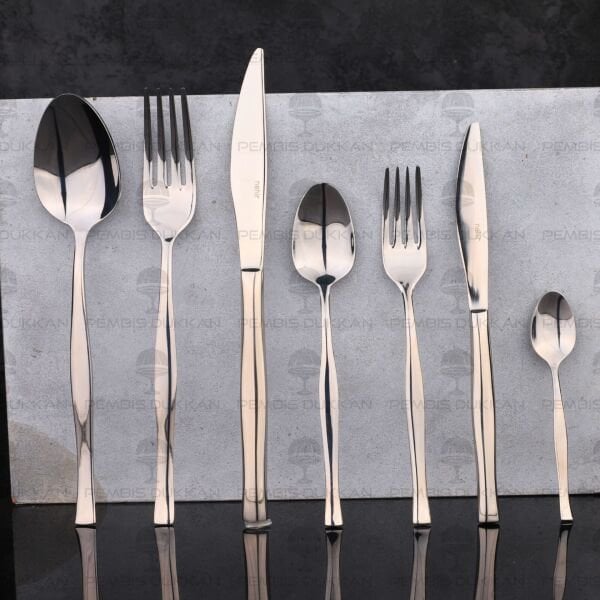 12 KİŞİLİK NEHİR ZARİF SADE 84 PARÇA PASLANMAZ ÇELİK ÇKB SET