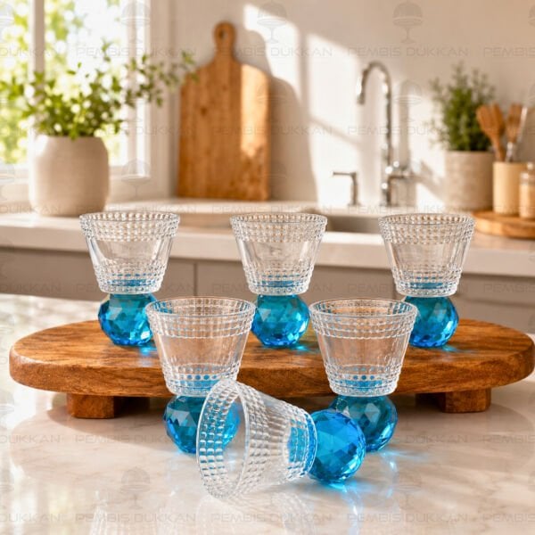 Kristal 6 Kişilik Mavi Kahve Yanı Kadeh