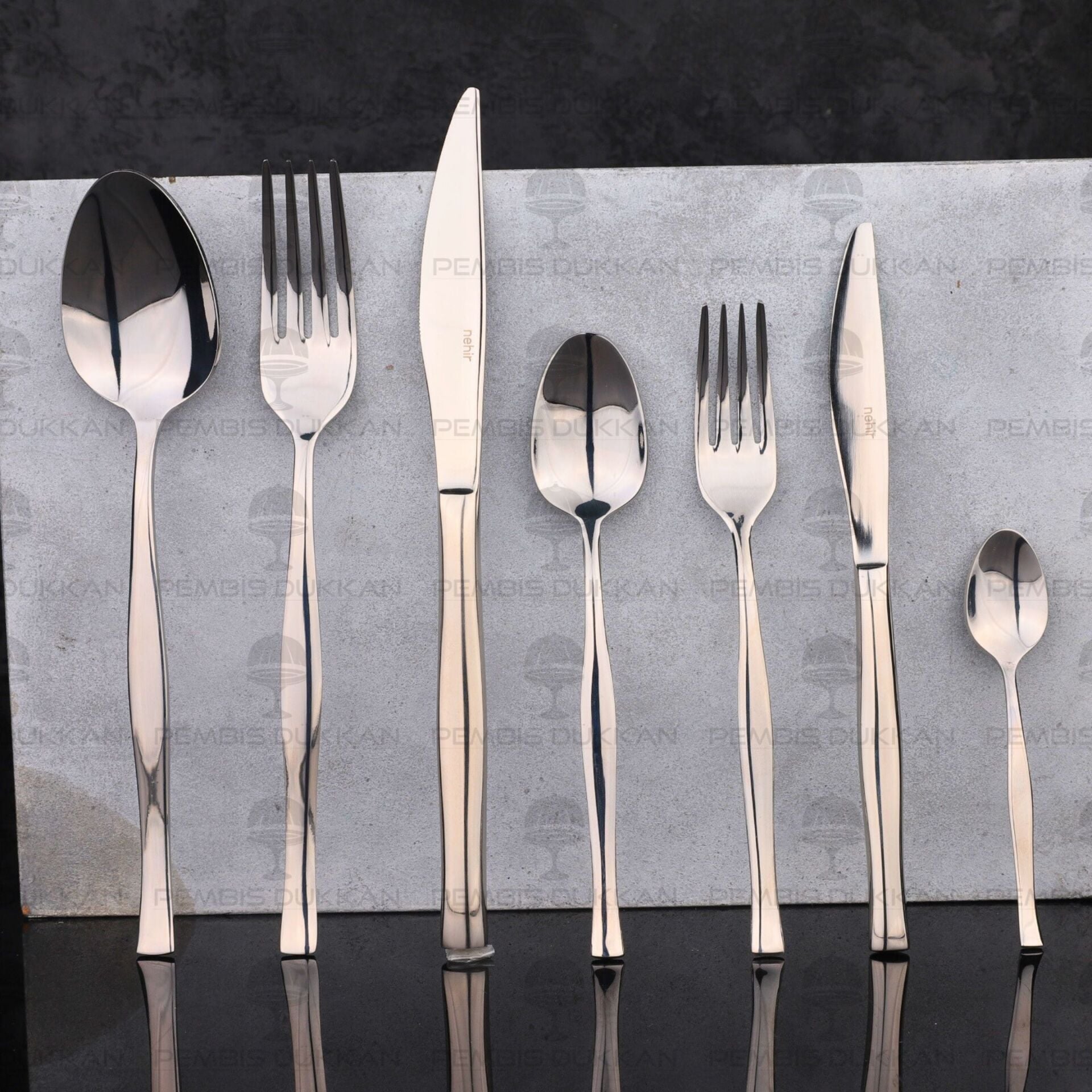 12 KİŞİLİK NEHİR ZARİF SADE 89 PARÇA PASLANMAZ ÇELİK ÇKB SET