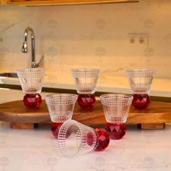 KRİSTAL 6 KİŞİLİK KIRMIZI KAHVE YANI KADEH