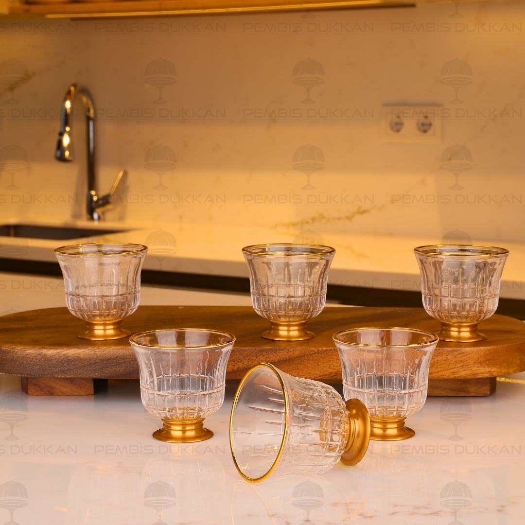 KISA GOLD AYAKLI SADE 6 KİŞİLİK KAHVE YANI KADEH