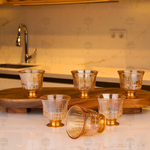 KISA GOLD AYAKLI BAL 6 KİŞİLİK KAHVE YANI KADEH